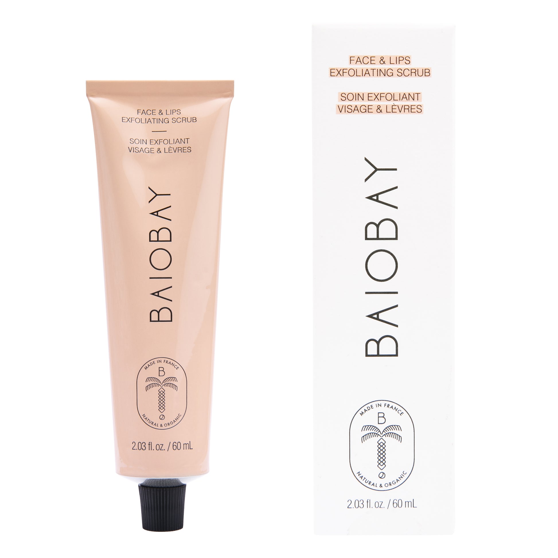 Soin Exfoliant Visage et Lèvres BAIOBAY Naturel et Bio à la Poudre de Sève de Bambou et Huile de Coco Vegan et non testé sur les animaux
